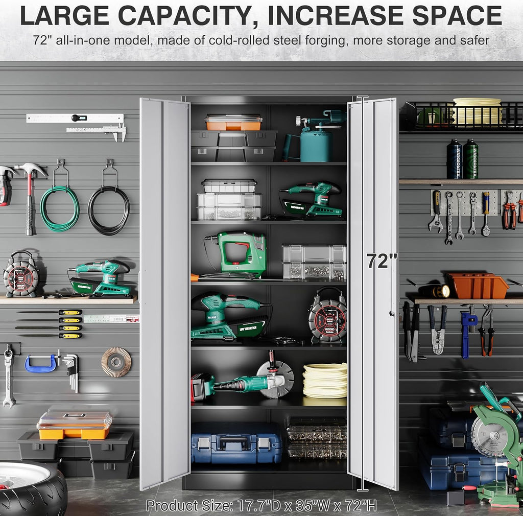 SISESOL Wide & Deep Metal Storage Cabinet with 5 Adjustable Shelf,72' Tall Garage Storage Cabinet with Lock,Metal Cabinets with Locking Doors,Lockable Steel Cabinets for Home,Office,Garage Locker