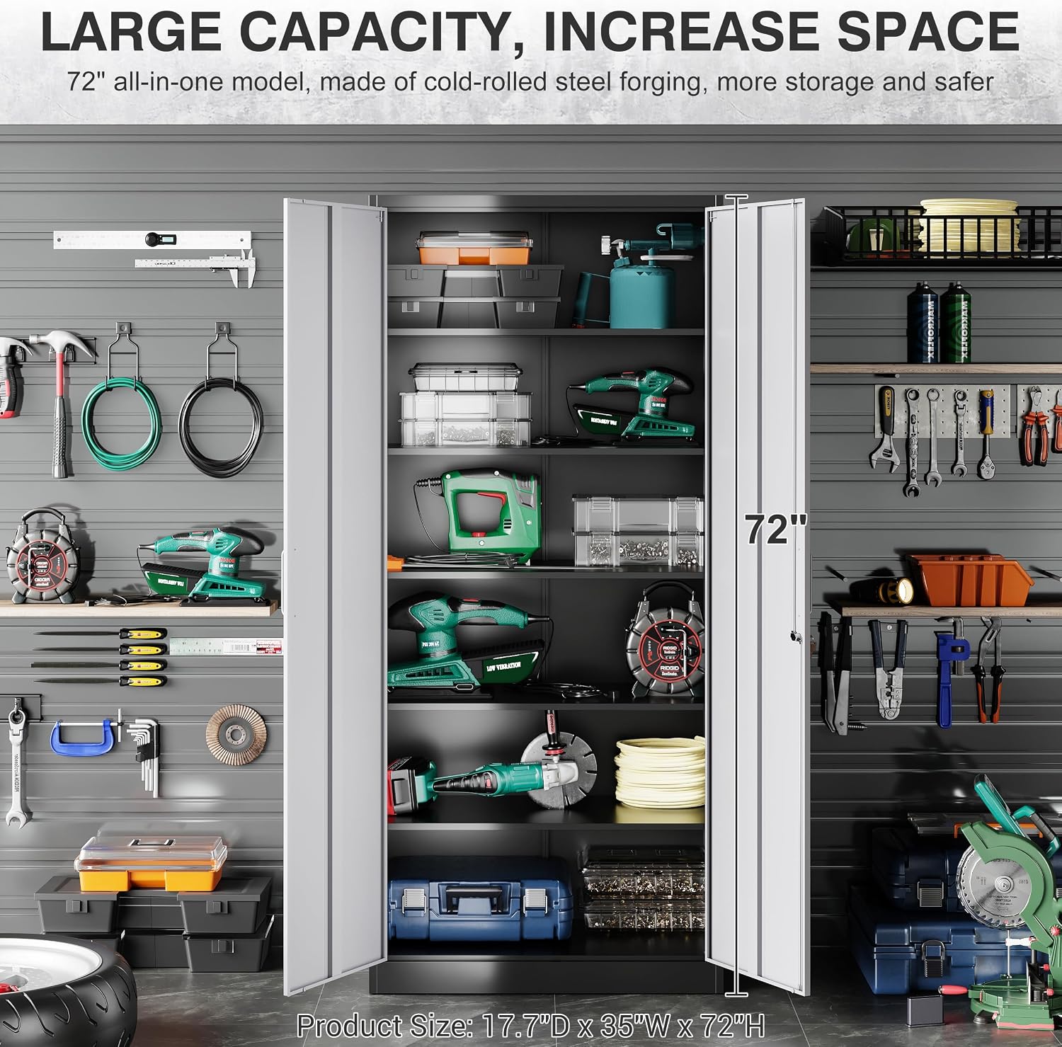 SISESOL Wide & Deep Metal Storage Cabinet with 5 Adjustable Shelf,72' Tall Garage Storage Cabinet with Lock,Metal Cabinets with Locking Doors,Lockable Steel Cabinets for Home,Office,Garage Locker