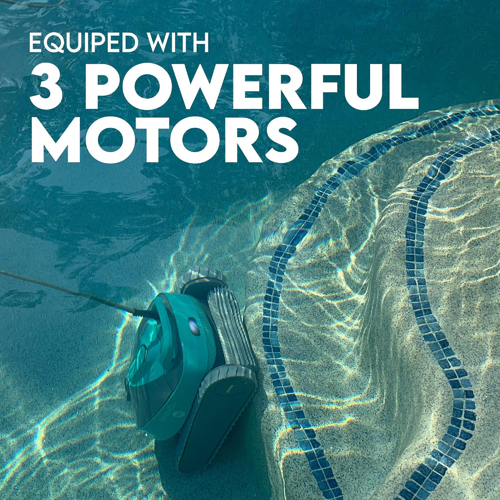 SereneLife - Automatic Robot Pool Cleaner, Pool Cleaning Robot with Three Motors, Wall Climbing, Cleans up to 50ft, Traps and Locks in All Sorts of Dirt and Debris