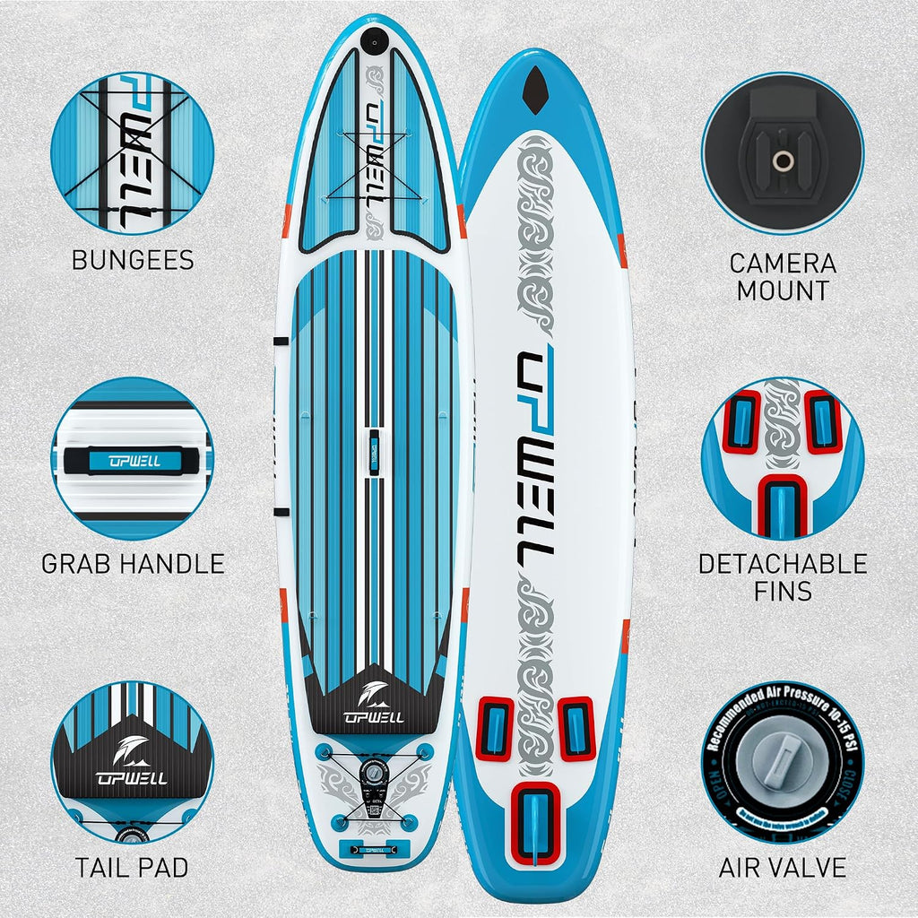 UPWELL 11'2'/11'6'Stand Up Paddle Board for Youth & Adults, Inflatable Paddle Board with Stable Design, Premium SUP Accessories, Backpack, Paddle, Leash, Pump, Fins