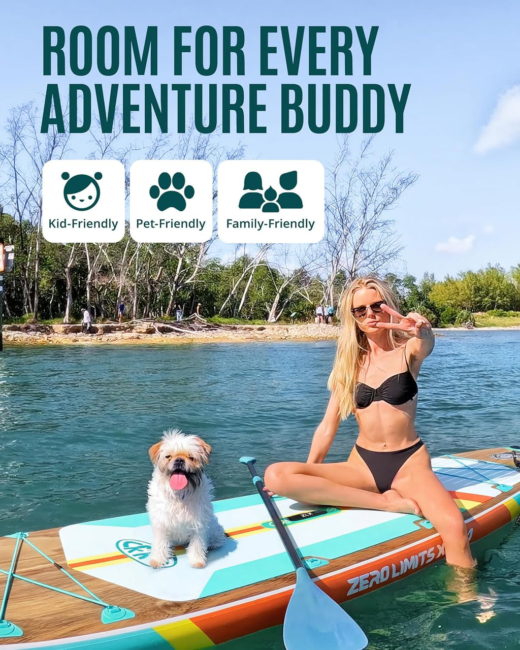 ZLX 11'6'x35' Ultra Wide Inflatable Stand Up Paddle Board | Stable Non-Slip Deck Pad, Unique Fin System, Premium SUP Accessories & Backpack - Upgraded Pump for Adults, All Skill Levels