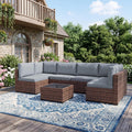 LHBcraft Patio Furniture Set,7 Pieces Outdoor Wicker Rattan Patio Furniture with Rain Cover, Wicker Rattan Outdoor Sectional Sofa Set with Coffee Table for Garden, Taupe-Blue