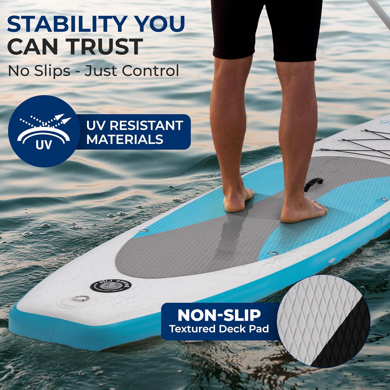 SereneLife Inflatable Stand Up Paddle Board - Wide Stable Design, Non-Slip Deck for Adults & Youth with Premium Paddle Board Accessories: Carry Bag, Dual Action Pump, Paddle, Ankle Leash - 10'