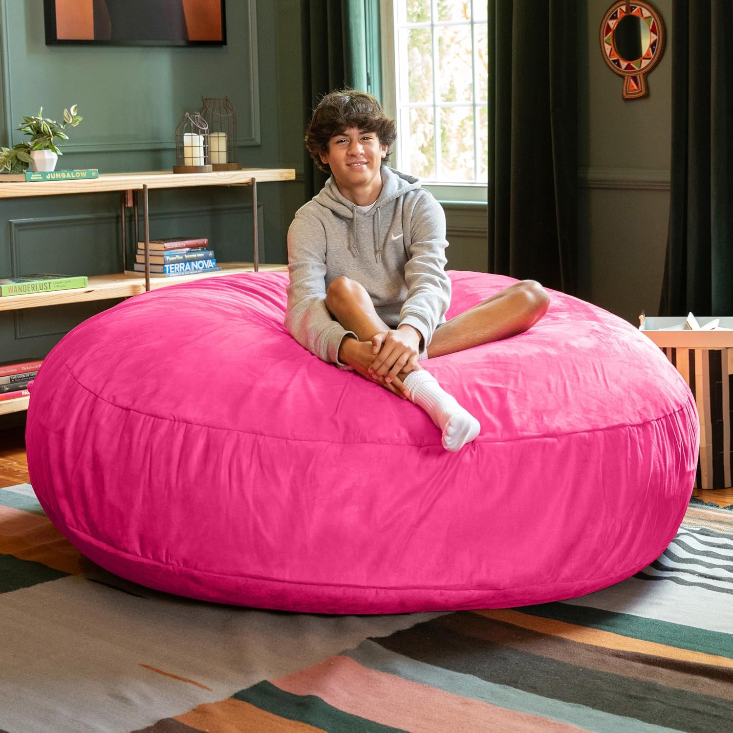Jaxx 6 Foot Cocoon - 2-in-1 Convertible Bean Bag Bed & Large Bean Bag Chair for Adults, Fuchsia