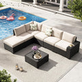 7-Piece Outdoor Patio Furniture Set, Modular Wicker Sectional Sofa with Thick Cushions & Coffee Table, All-Weather Rattan Conversation Set for Backyard, Porch, Poolside, Beige