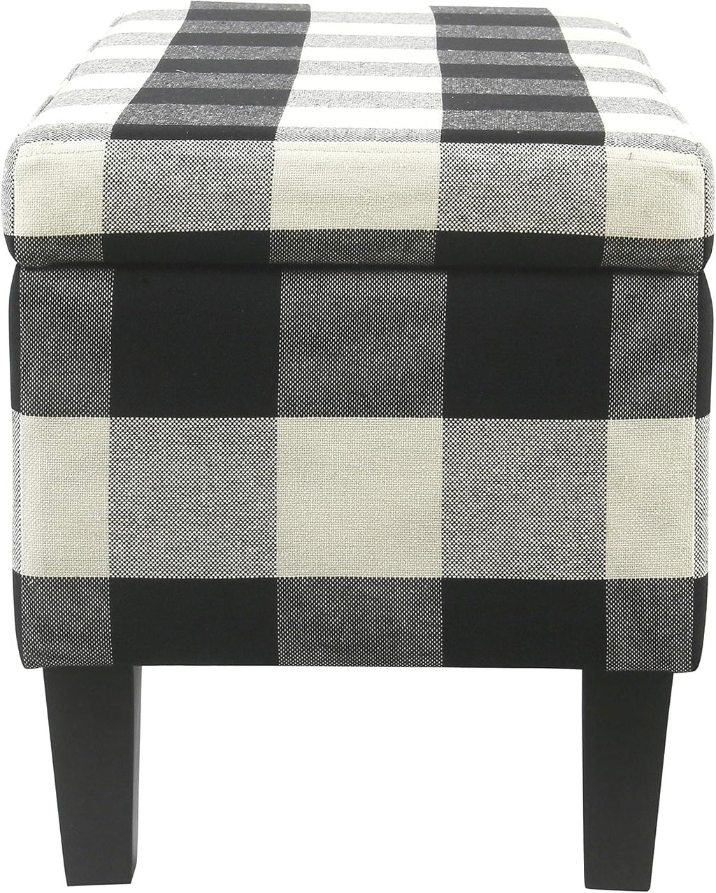 HomePop Large Upholstered Rectangular Storage Ottoman Bench with Hinged Lid, Black Buffalo Plaid