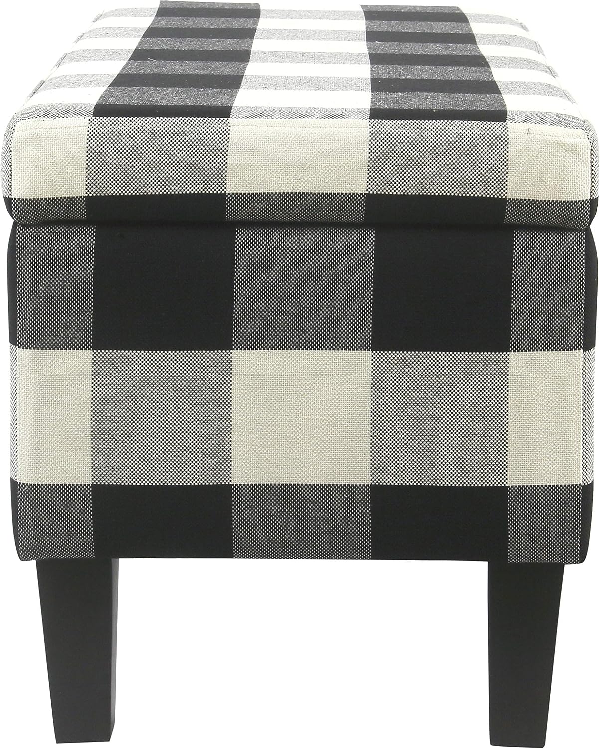 HomePop Large Upholstered Rectangular Storage Ottoman Bench with Hinged Lid, Black Buffalo Plaid