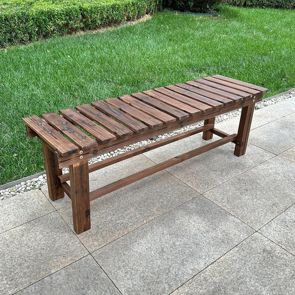 Outdoor Garden Bench, 3-Person Wood Patio Bench Weatherproof Outdoor Backless Bench, Anti-Corrosion and Anti-Rust Garden Benches for Garden Lawn Porch Park Backyard (Carbonized,47.25''/120cm)