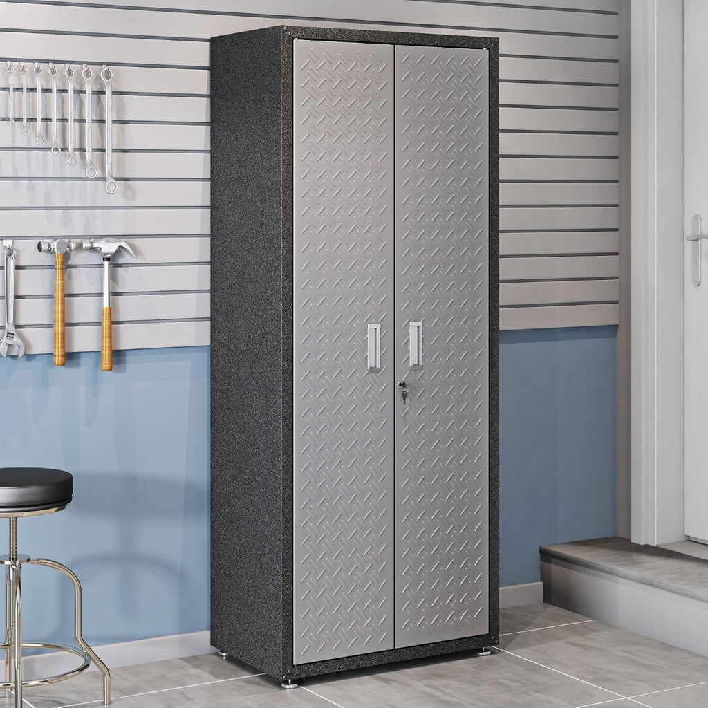 Manhattan Comfort Fortress Collection Modern Designed Durable Tall Storage Standing Garage Cabinet Great For Tools and Supplies, Stainless Steel