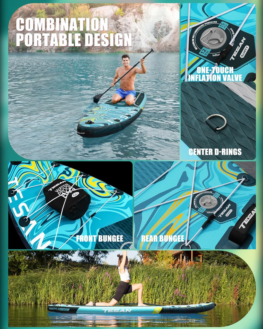 11'6x35'' Extra Wide Inflatable Paddle Board,All-Round Ultra Stable Stand Up Paddleboards with Plus Kits for 450lb,Dual Bungees, Camera Mount, 100L Backpack, Dual-Action Pump