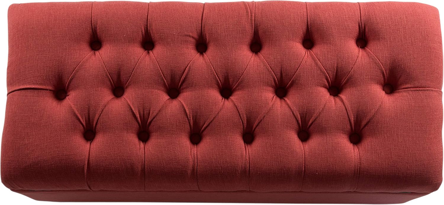 Homepop Home Decor | Tufted Ainsley Button Storage Ottoman Bench with Hinged Lid | Ottoman Bench with Storage for Living Room & Bedroom, Cranberry