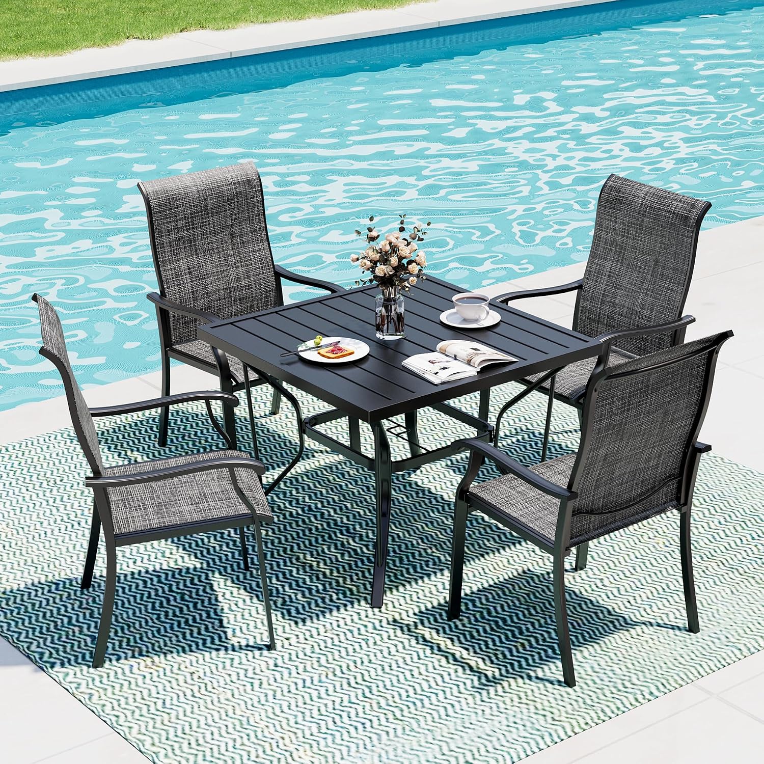 5-Piece Outdoor Dining Set, Patio Furniture Set with 4 Regular Chairs,Patio Dining Set with 1 Rectangular Table for Garden, Backyard, Poolside, Deck, Charcoal