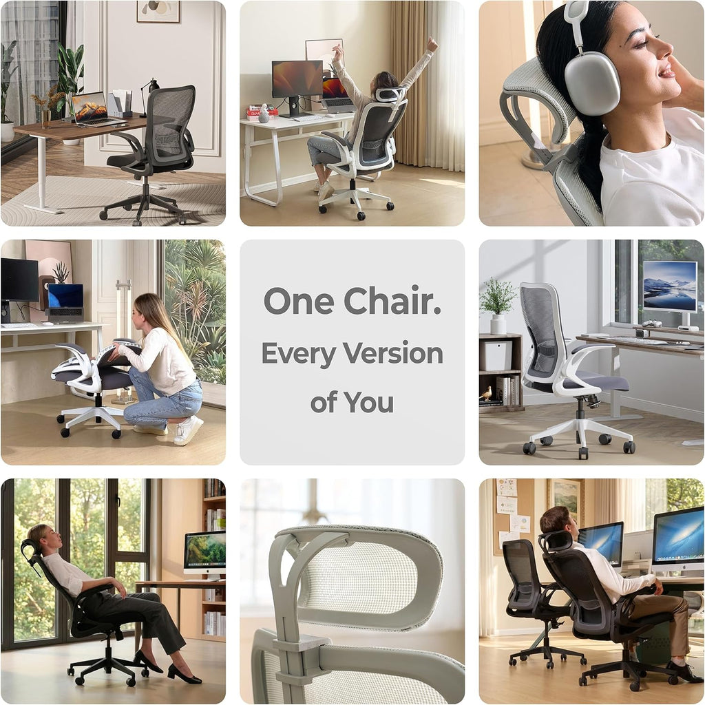 Tervo Model U | Folding Office Chair for Small Spaces | Gaming Chair for Adults & Kids | Ergonomic Mesh Computer Chair for Bedroom | Foldable Desk Chair for Home Work (Midnight Black Headrest)