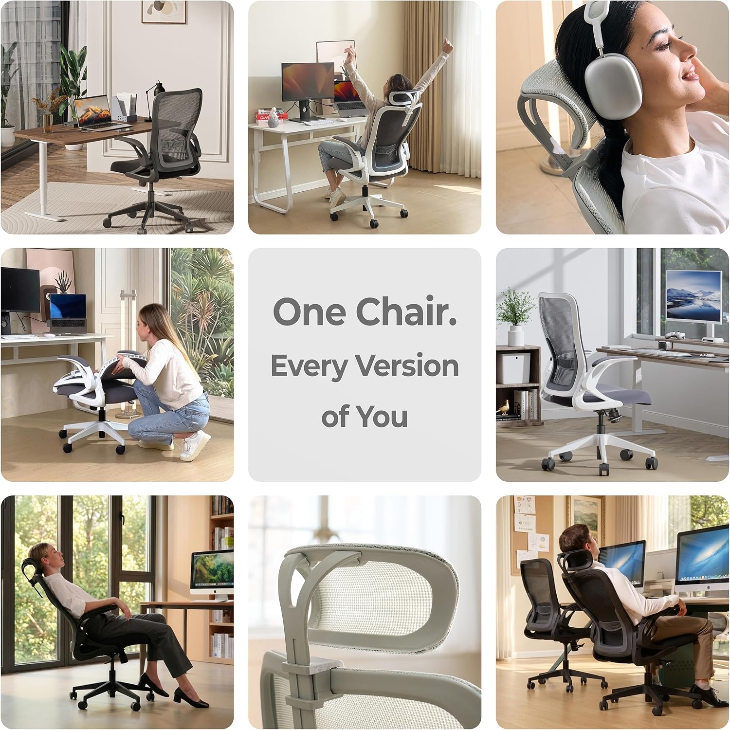 Tervo Model U | Folding Office Chair for Small Spaces | Gaming Chair for Adults & Kids | Ergonomic Mesh Computer Chair for Bedroom | Foldable Desk Chair for Home Work (Midnight Black Headrest)