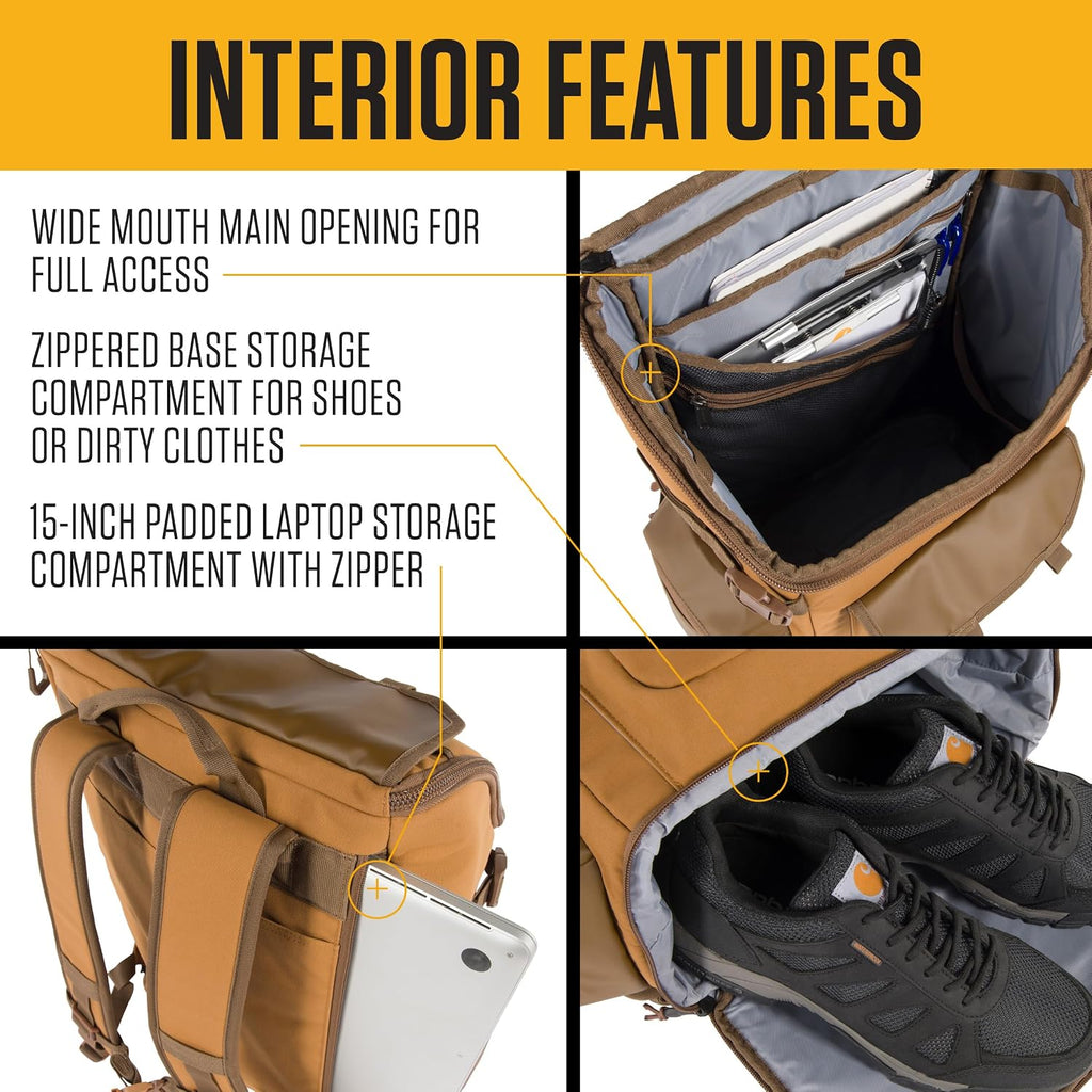 Carhartt 35L Nylon Workday Backpack, Durable Water-Resistant Pack with 15' Laptop Sleeve and Adjustable Shoulder Straps, Black