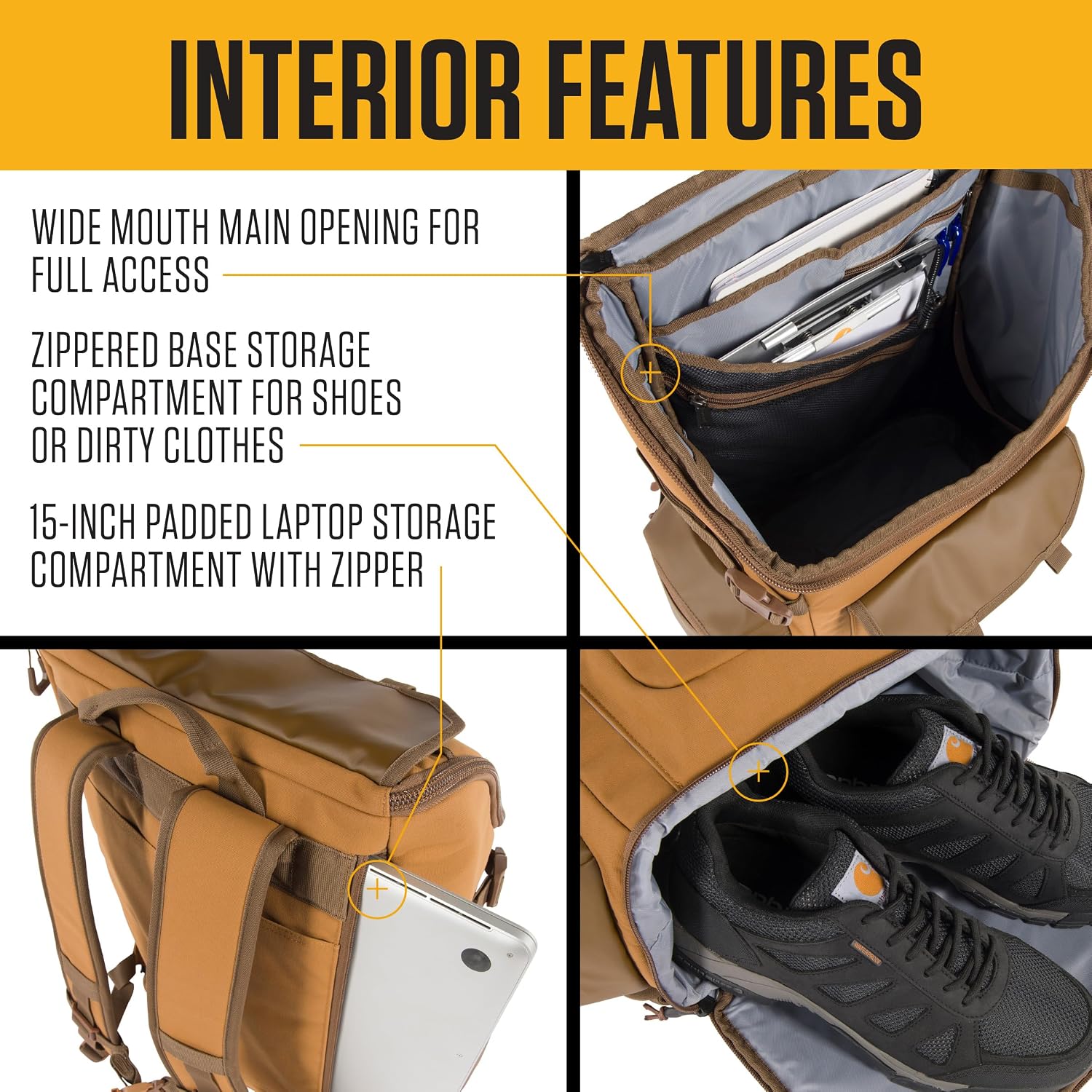 Carhartt 35L Nylon Workday Backpack, Durable Water-Resistant Pack with 15' Laptop Sleeve and Adjustable Shoulder Straps, Black