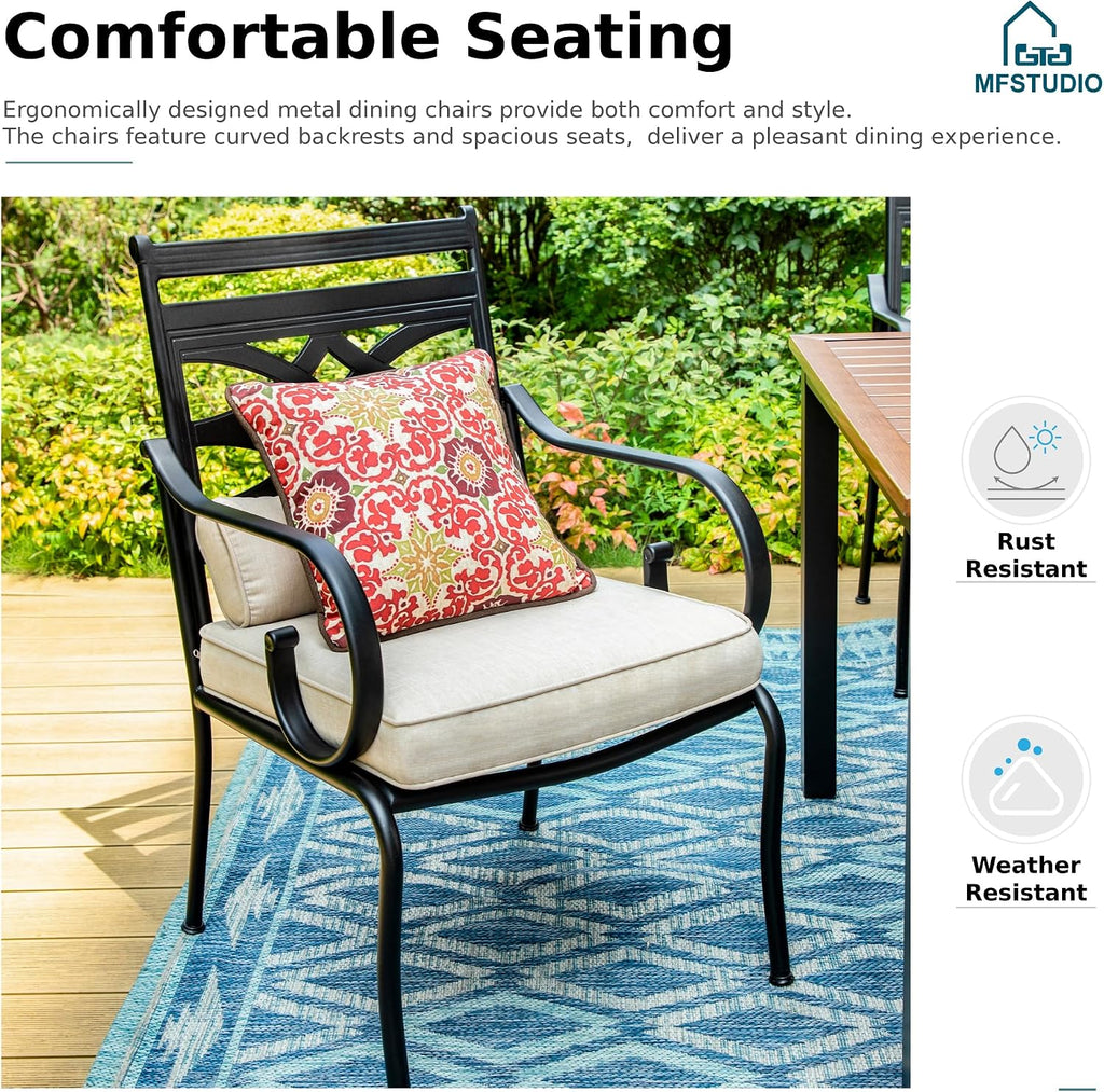 MFSTUDIO Patio Dining Sets for 4, Round Patio Table and Chairs Set with Umbrella Hole, 5 Piece Outdoor Dining Set for Deck, Poolside, Backyard, Garden