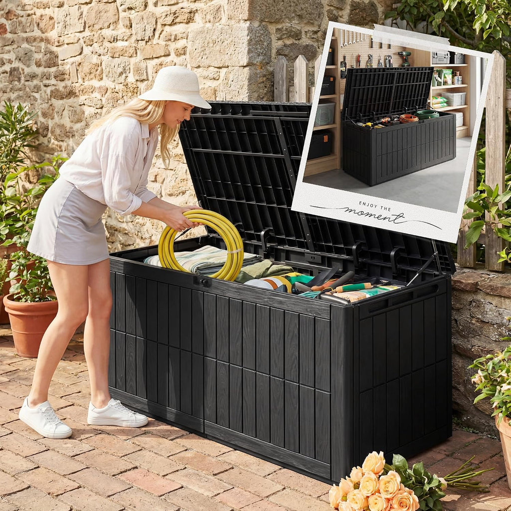 UDPATIO 120 Gallon Deck Box, Outdoor Storage Box Lockable Waterproof Indoor Outdoor Storage Container for Patio Cushions, Garden Tools, Package Delivery Boxes for outside
