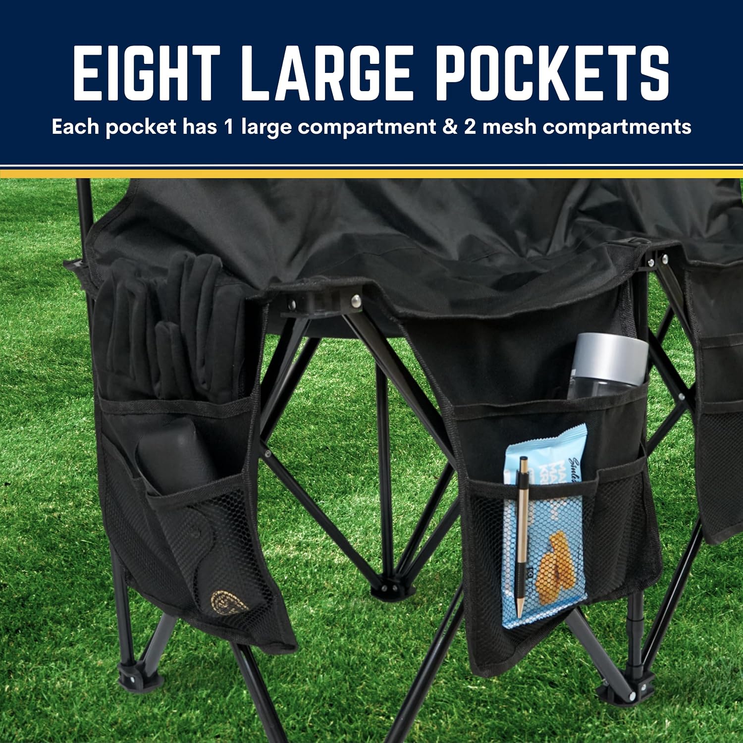 VictoryGear Portable Soccer Bench – 6 Seat Folding Team Chair with 8 Pockets & Carrying Bag – Lightweight Sideline Seating for Soccer, Baseball, Camping, Outdoor Events