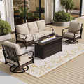 SUNSHINE VALLEY 4 Piece Black Metal Outdoor Patio Furniture Sets with Firepit Table, Patio Conversation Sets 1 3-Seater Sofa, 2 Swivel Sofa with 5.75' Thick Cushion Backyard Furniture for Deck, Beige