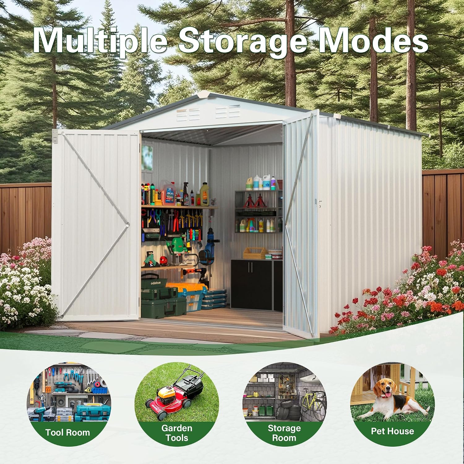 YOPTO Sheds & Outdoor Storage 6X8 FT,Metal Waterproof Tool Sheds with Side Window and Lockable Door,Backyard Buildings House W/Pitched Roof & Vents,for Garden,Lawn,Garbage Enclosure,White+Gray