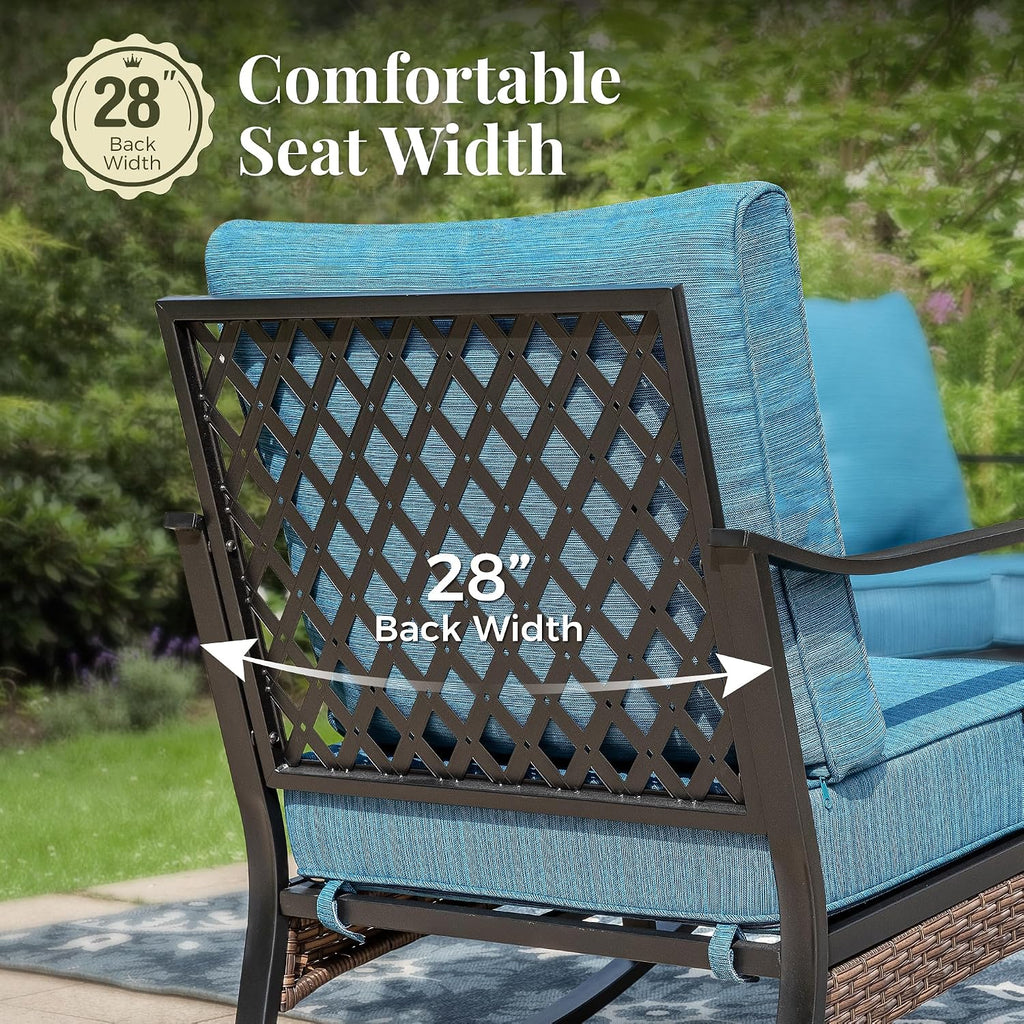 MIXPATIO Patio Furniture Set with Fire Pit Table, Metal Outdoor Conversation Set with 5.75'' Extra Thick Cushion, 2 Swivel Chairs, 2 Leg Chairs, 3-Seat Sofa and Gas Fire Pit Table, Pacific Blue