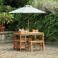 Martha Stewart Kids Outdoor Craft Table, Benches & Umbrella Set: Acacia Wood Activity Desk w/Crate, Caddy, Storage Shelves | Kids Play & Picnic Table w/Benches & Umbrella for Backyard, Patio, Garden