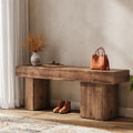 Solid Wood Bench, 47' Farmhouse Entryway Bench with Thickened Seat & Artistic Legs, Heavy Duty Indoor Bench for Bedroom, Hallway, Living Room, Indoor, Porch, Natural