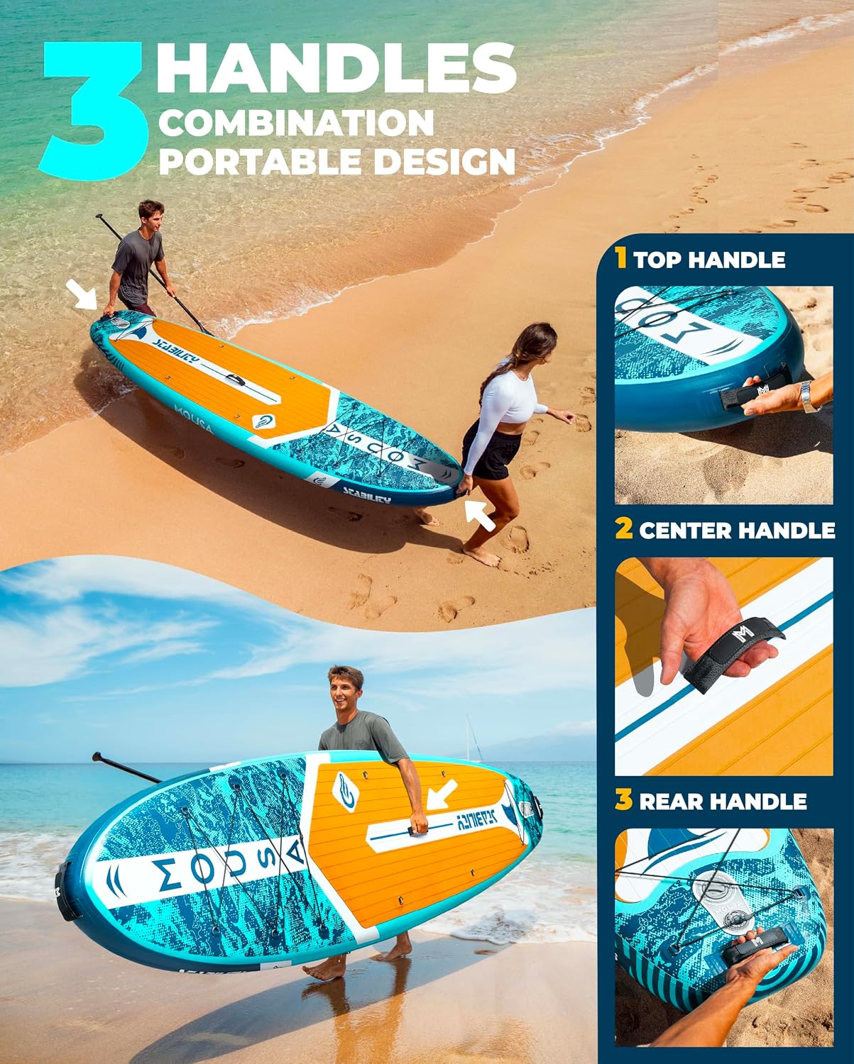 MOUSA 10'8/11'×35' Extra Wide Inflatable Stand Up Paddle Board, Stable Paddleboard SUP for 2 People/Family, Anti-Slip Full EVA Deck, 3 Handles, 100L Backpack, All-Round Sup Board, Big Fin