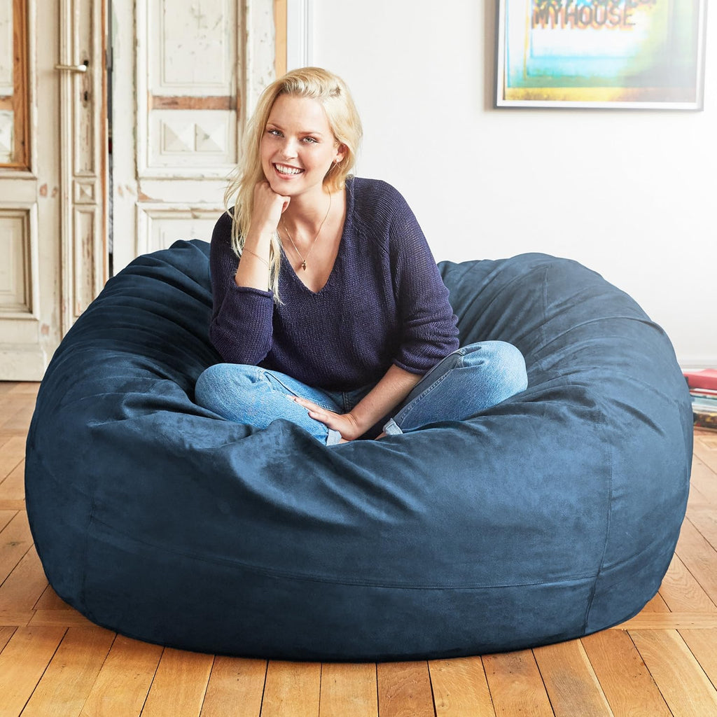 Lumaland Luxurious 4ft Bean Bag Chair with Microsuede Cover - Ultra Soft, Foam Filling, Washable Medium Bean Bag Sofa for Kids, Teenagers, Adults, Pets - Sack Chair for Dorm, Kid's Room - Navy Blue
