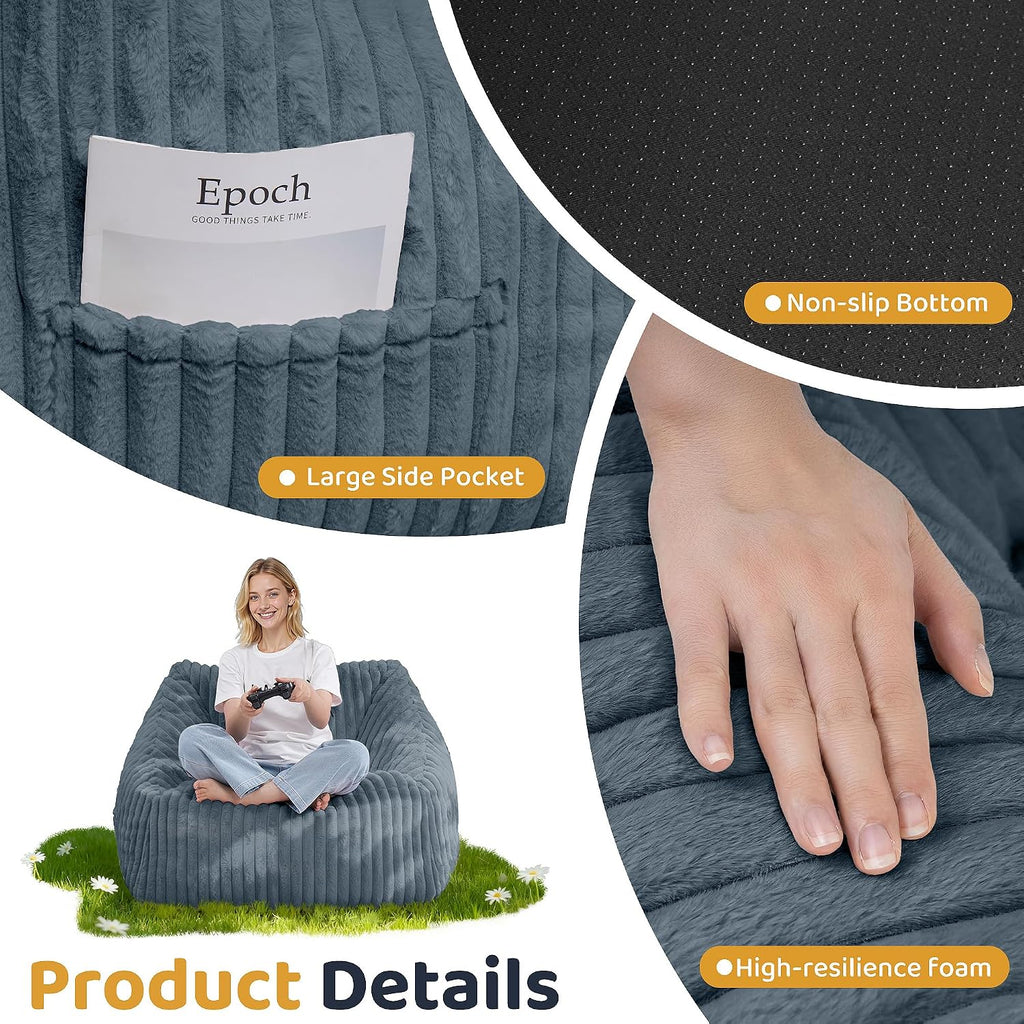 HABUTWAY Bean Bag Chair, Giant Bean Bag Chairs for Adults and Kids, Bean Bag Sofa, Lazy Floor Sofa, Faux Fur Beanbag Chair with Armrests for Living Room Bedroom (Dark Grey)