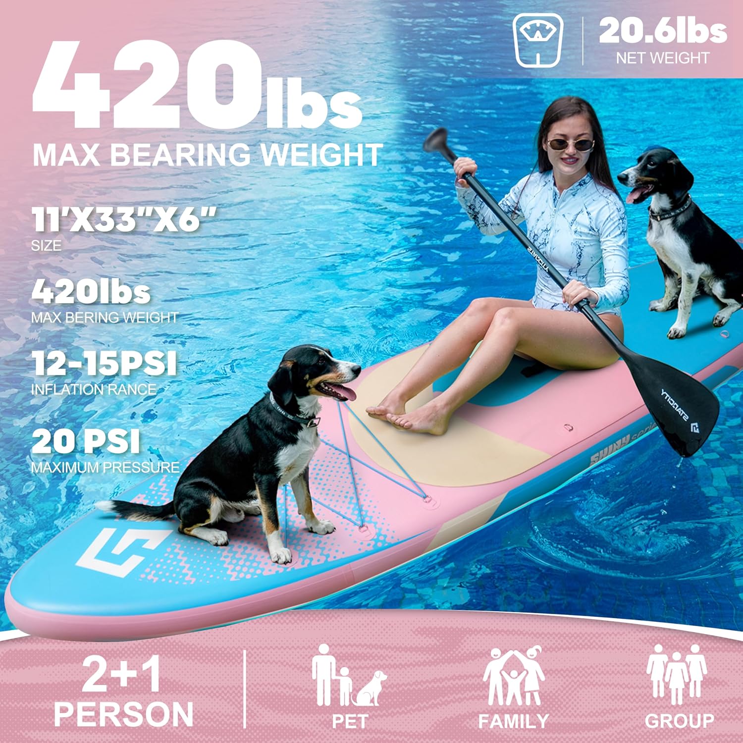 Starcity 11'x34*6' Blow Up Paddle Board, Inflatable Paddle Board, Spacious and Stable, Anti Slip and Easy to Operate, Large Size Suitable for Single Person/Family/Pet Use