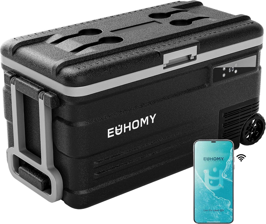 EUHOMY 12 Volt Refrigerator, 80QT(75L) 12V Fridge, Electric Cooler APP Control, Car Fridge 12/24V DC 100-240V AC, Car Refrigerator 0℉~68℉, 12 Volt Cooler for Camping, Trip, Truck, Boating, Outdoor