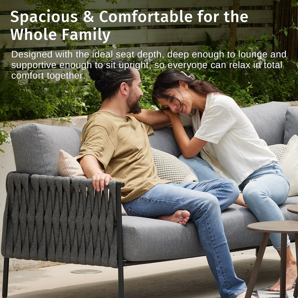 East Oak Outdoor Furniture | Life Chatter Loveseat | 2 Seater Sofa with 6.7' Thick Washable Cushions | Deep Seating Patio Furniture for Garden, Porch, Balcony & Backyard | Misty Grey