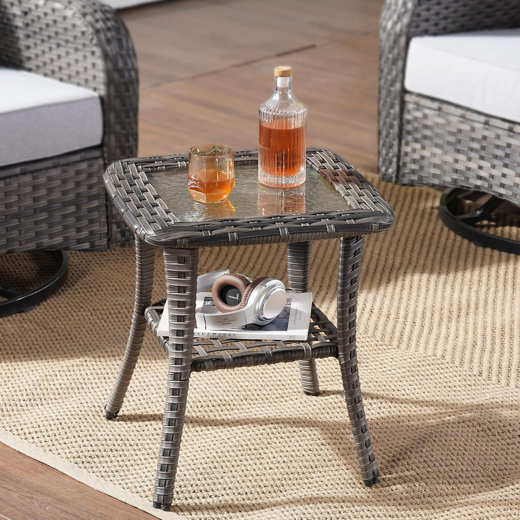 Wicker Rocking Chair Swivel Chairs - 3 Piece Rocker Glider Patio Chairs Set Rattan Rocking Chair for Outdoor Porch Deck Garden Backyard,Grey