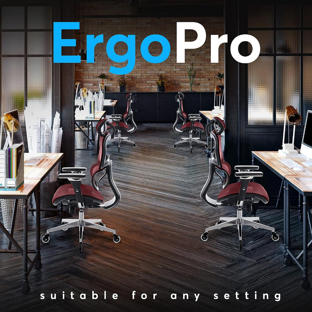Oline ErgoPro Ergonomic Office Chair with 4D Adjustable Armrest, 3D Lumbar Support and Blade Wheels - Mesh Computer Gaming Rolling Desk Executive Swivel Home Chair (Burgundy Red)