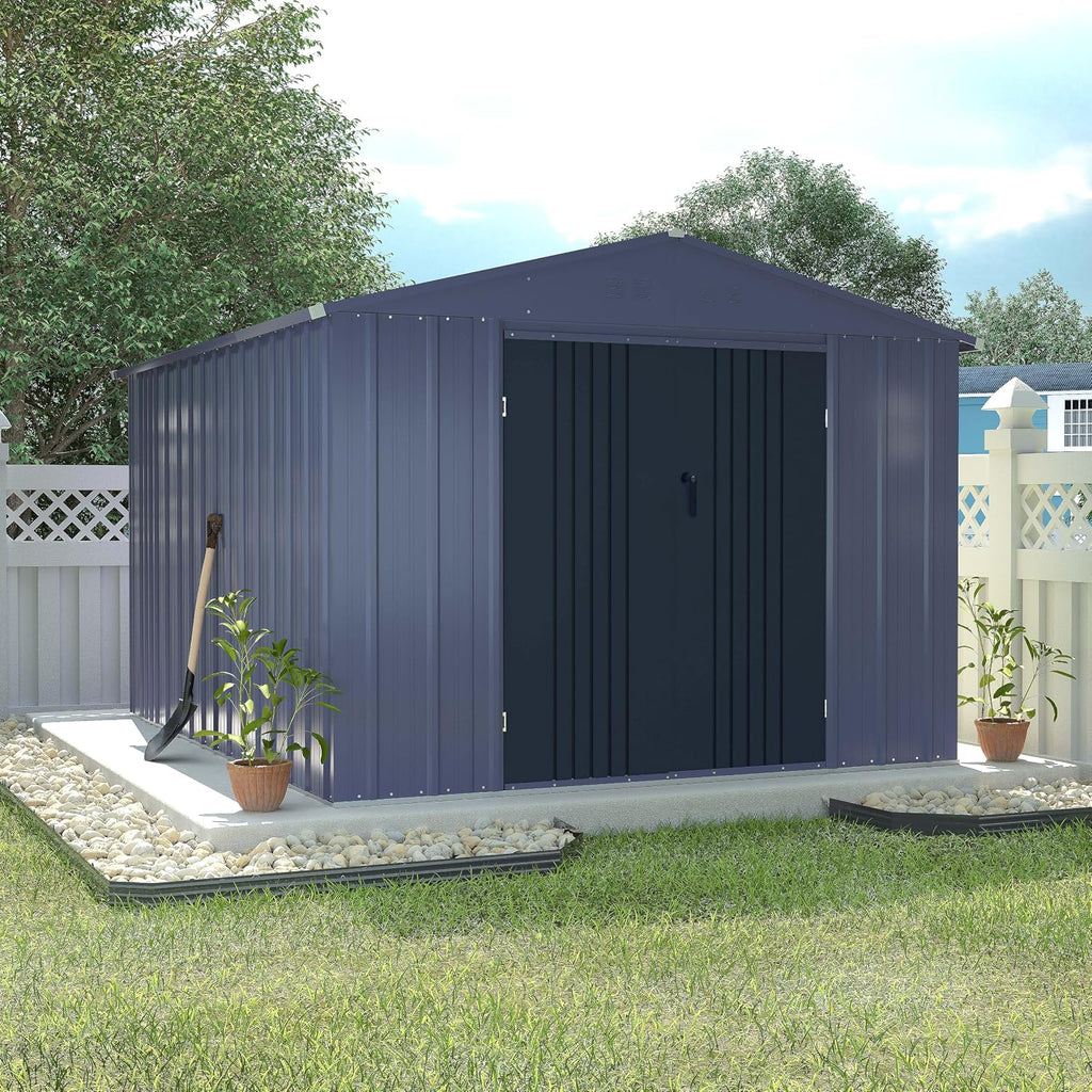 VEIKOU 8x10FT Outdoor Storage Shed with Thickened Galvanized Steel, Metal Storage Shed with Lockable Door & Air Vents, Garden Tool Metal Shed for Patio Garage Yard, Gray