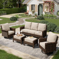 MIXPATIO 5-Piece Wicker Patio Furniture Set with Swivel Chairs, High Back Outdoor Furniture with 5.5-inch Thick Cushion and Ottoman, All-Weather Wicker Patio Conversation Set for Deck Yard Pool, Beige