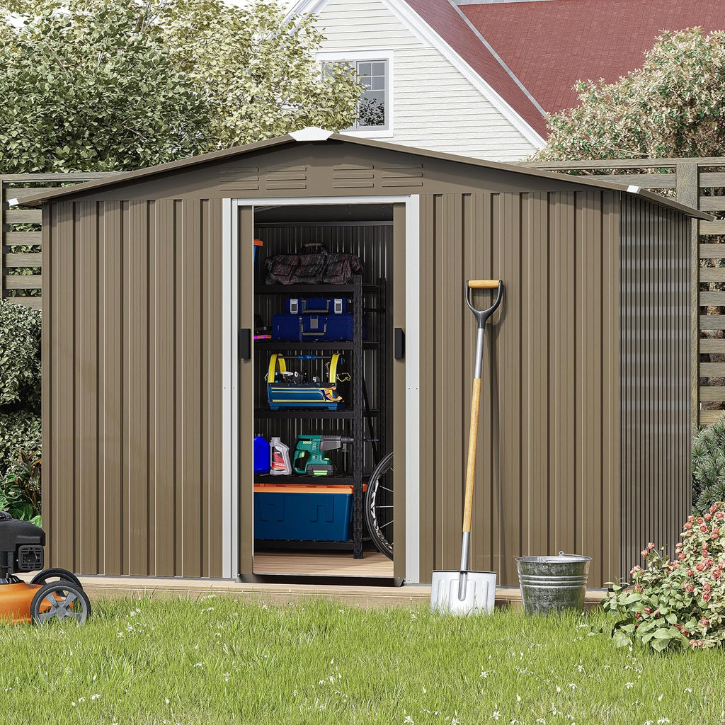 Kurapika 8 x 6FT Outdoor Storage Shed Waterproof, Large Garden Tool House with Air Vents and Lockable Sliding Door, Metal Shed for Garden, Patio, Backyard, Lawn