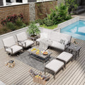 HAPPATIO 7 Piece Aluminum Patio Furniture Set, 3-Seat Outdoor Ottoman and Swivel Armchair, Outdoor Sectional Sofa with Side Table and Coffee Table, Garden Conversation Set for Lawn(Gray)