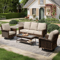 MIXPATIO 4-Piece Wicker Patio Furniture Set with Swivel Chairs, High Back Outdoor Sofa with 5.5-inch Thick Cushion, All-Weather Patio Table and Chairs Set for Deck Yard Pool, Beige