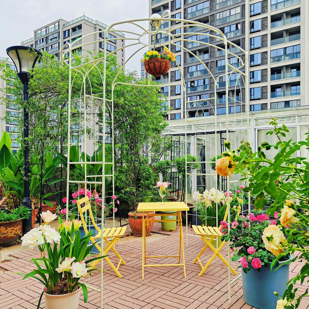 Metal Garden Arch Birdcage Pergola, 6.8ft Diameter x 9.5ft High Outdoor Iron Garden Arbor for Wedding Ceremony, Yard, Patio, Gazebo Pavilion (Cream White)