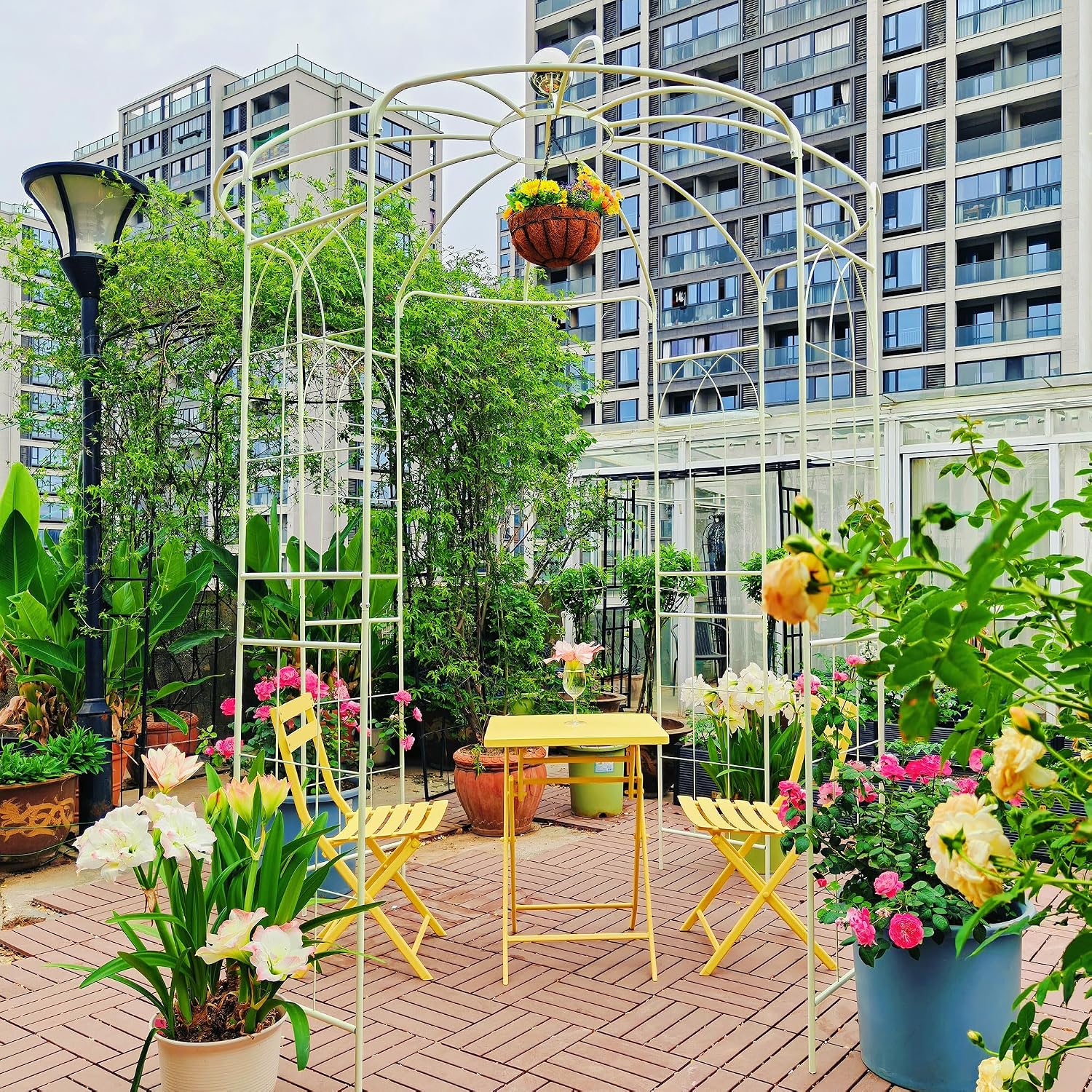 Metal Garden Arch Birdcage Pergola, 6.8ft Diameter x 9.5ft High Outdoor Iron Garden Arbor for Wedding Ceremony, Yard, Patio, Gazebo Pavilion (Cream White)