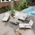 HAPPATIO 7 Piece Aluminum Patio Furniture Set, 3-Seat Outdoor Ottomans and Armchairs, Outdoor Sectional Sofa with Side Table and Coffee Table, Garden Conversation Set for Lawn Deck (Gray)
