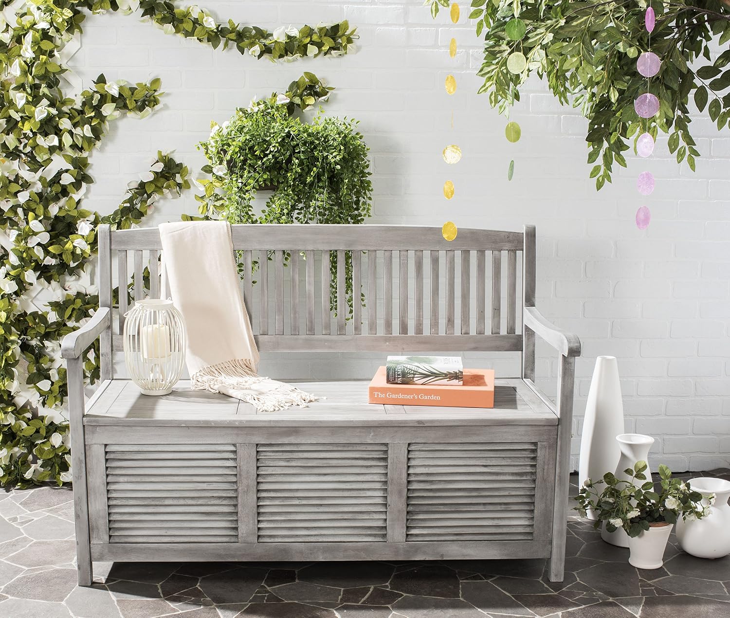 Safavieh Outdoor Collection Brisbane Grey Storage Bench